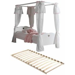 Milady - Lit à Baldaquin 90x200cm avec Rideaux + Sommier - Blanc