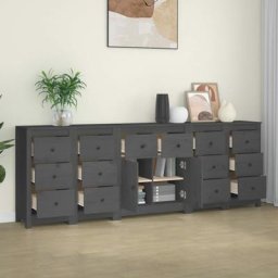 Buffet Meuble de rangement | Commode Bahut Gris 230x35x80 cm Bois massif de pin FR55131