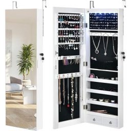 Armoire a Bijoux Murale avec Lumieres led et Miroir, Rangement avec Miroir Plein Longueur sur le