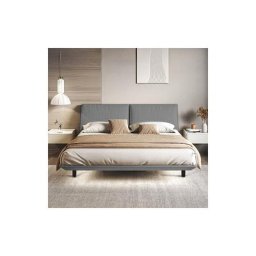 Lit capitonné double 160 x 200 cm avec appuie-tête amovible, Sommier à lattes, Lumière led