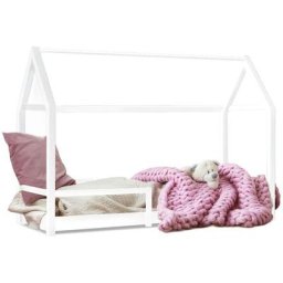 Lit cabane enfant 90 x 190 cm nessi blanc avec sommier et barrières - Blanc