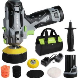Mini Polisseuse sans Fil 12V φ75mm, Kit Polisseuse Voiture avec 2 Batteries 2,0Ah, 7500 tr/min,