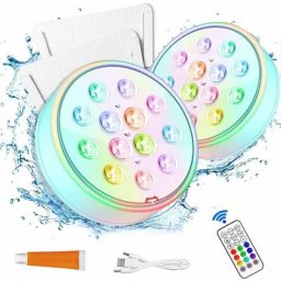 Lumière Piscine, Lampe Piscine Rechargeable Entièrement Scellée, Étanche IP68, Eclairage Piscine