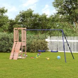 Aire de Jeux Maisonnette de jeu avec mur d'escalade balançoires Maison enfant exterieur bois massif