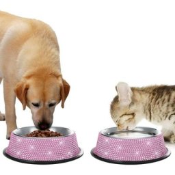 Bols de Chien, 640ml Fait à la Main Strass Mousseux en Acier Inoxydable Bols pour Animaux de