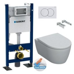 Geberit Pack Autoportant Bâti-support Duofix + WC sans bride Geberit iCon + Abattant softclose +