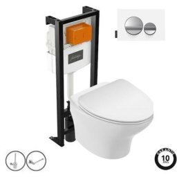 Cuvette suspendue sans bride + Abattant + b ti-support autoportant + Plaque de commande +