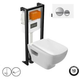 Wc suspendu sans bride Jacob Delafon Struktura + abattant + b ti-support autoportant + Plaque de