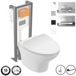 Cuvette suspendue sans bride + Abattant + b ti-support autoportant + Plaque de commande +