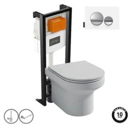 Pack wc suspendu sans bride Elite + abattant + b ti-support autoportant + Plaque de commande +