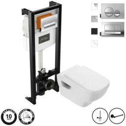Wc suspendu sans + abattant + b ti-support autoportant + Plaque de commande + Porte-rouleau +