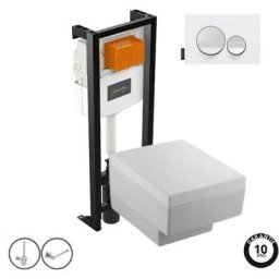 Cuvette suspendue + Abattant + b ti-support autoportant + Plaque de commande + Porte-rouleau