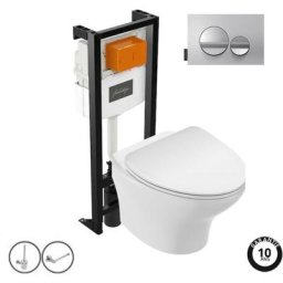 Cuvette suspendue sans bride + Abattant + b ti-support autoportant + Plaque de commande +