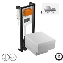 Cuvette suspendue + Abattant + b ti-support autoportant + Plaque de commande + Porte-rouleau