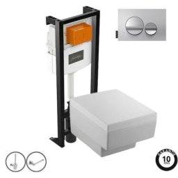 Cuvette suspendue + Abattant + b ti-support autoportant + Plaque de commande Chrome rondes +