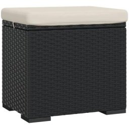 Pouf avec coussin noir 40x30x40 cm résine tressée Vidaxl Black