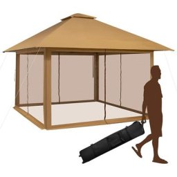COSTWAY Tonnelle de Jardin Pliante 4 x 4M Pop-up avec Parois Latérales en Maille à Fermeture