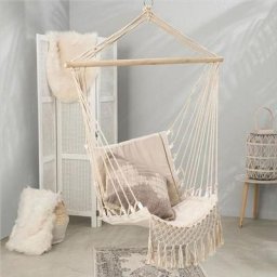 Hamac Coton Balancoire Chaise Suspendue Corde En Bois Beige Tassel Patio Maison Intérieur Camping