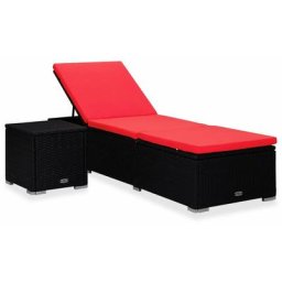 Bain de soleil Chaise de jardin Transat de jardin - avec coussin et table à thé Résine tressée