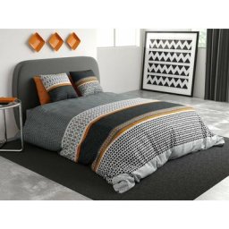 Housse de couette 140x200 Salomé + 1 taie 100% coton 57 fils - Gris