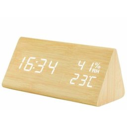 Ayyqh - YJ-5038 Réveil en bois triangulaire Contrôle vocal Température Humidité Affichage numérique