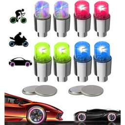 Lot de 8 bouchons de valve LED pour vlo, vlo, voiture, moto ou mion avec 10 piles