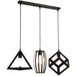 Dyhf - Lustre suspendu de style industriel en fer forgé rétro-assiette longue - Noir