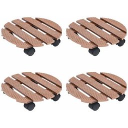 Lot de 4 Chariots à plantes | Support et plateau pour jardinière Marron Ø30x7,5 cm wpc 26231 - Brun