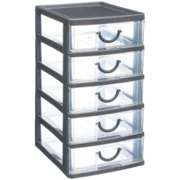 Rangement tour plastique 5 tiroirs grand modèle - 5 five simply smart - Transparent et gris