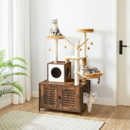 Arbre à Chat avec Maison de Litière pour Chat, Maison pour Chat Hoobro EBF14MZ03 - Marron Rustique