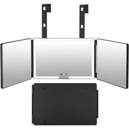 Miroir 360°, Miroir 3 Faces Coiffure, Self Cut Mirror avec Mode 3 Lumières Hauteur Réglable pour Le