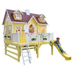 Casas Green House - Cabane en bois pour enfant sur pilotis avec toboggan et lit superposé super