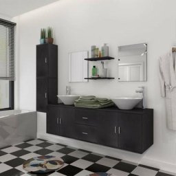Meuble de salle de bain avec lavabo 9 pcs Mobilier de salle de bain - Noir BV678034 Bonnevie