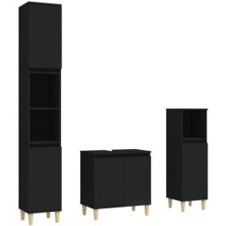 Ensemble de meubles salle de bain 3 pcs noir bois d'ingénierie vidaXL - Black