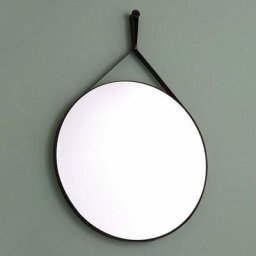 Kiamami Valentina - miroir de salle de bains design et rond avec cadre en cuir noir