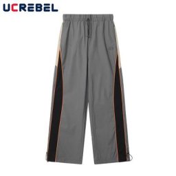 Pantalon de survêtement à panneaux contrastés pour hommes taille élastique cordon de serrage