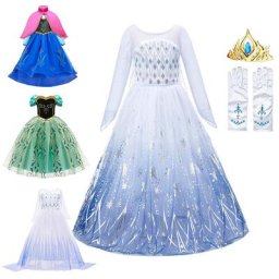 Robe Blanche de Reine des Neiges pour Fille Costume de Princesse Anna et Elsa Vêtements de Mariage