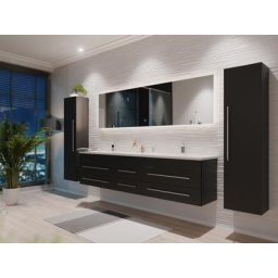 Ensemble meuble de SDB Colossos 200 4 pièce en noir satiné avec miroir LED