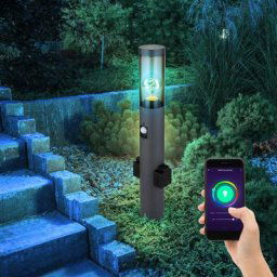 Borne lumineuse avec détecteur de mouvement Lampe d'extérieur avec prises Lampadaire extérieur,