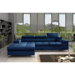 Canapé d'angle convertible en tissu luxe 5 places, richard, bleu, angle gauche - Bleu