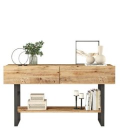 Cotecosy - Console 2 portes Elirise Métal Noir et Bois clair - Bois / Noir