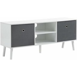 Meuble tv banc tv style contemporain - 2 niches, 2 paniers, passe-câbles, grand plateau - dim. 110L