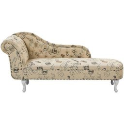 Chaise Longue Côté Gauche Méridienne en Tissu Imprimé Beige Style Elégant Nimes - Beige