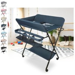 Table à Langer Bébé 4 Roues Pliante Avec Panier de Rangement 0-3 ans - Bleu Marine - Guoyihua