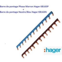 Barre de Pontage Phase marron + barre Neutre bleu ( 13 modules ) Hager KB163P + KB163N