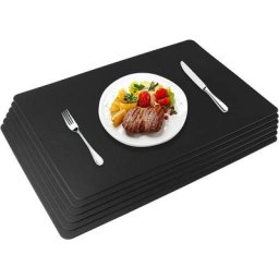 Sets de Table en Cuir pu Ensembles de 6 Sets de Table Lavables et Imperméables 45x30cm, Noir