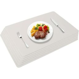 Sets de Table en Cuir pu Ensembles de 6 Sets de Table Lavables et Imperméables 45x30cm, Blanc