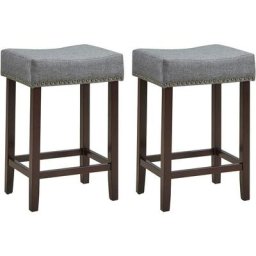 GOPLUS Lot de 2 Tabourets de Bar avec Siege en Rembourre et Pieds en Bois,Set de 2 Chaises Hautes