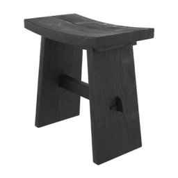 Tabouret en bois de teck recyclé peint en noir - Eka - Noir