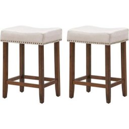 GOPLUS Lot de 2 Tabourets de Bar avec Siege en Rembourre et Pieds en Bois,Set de 2 Chaises Hautes